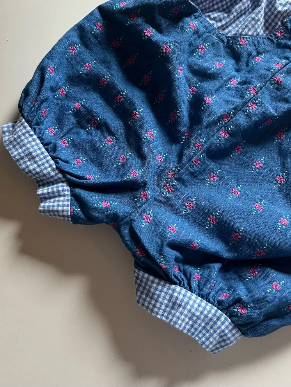 Vintage Oshkosh B’Gosh Denim Floral Overall Bubble Romper 12m USA Made